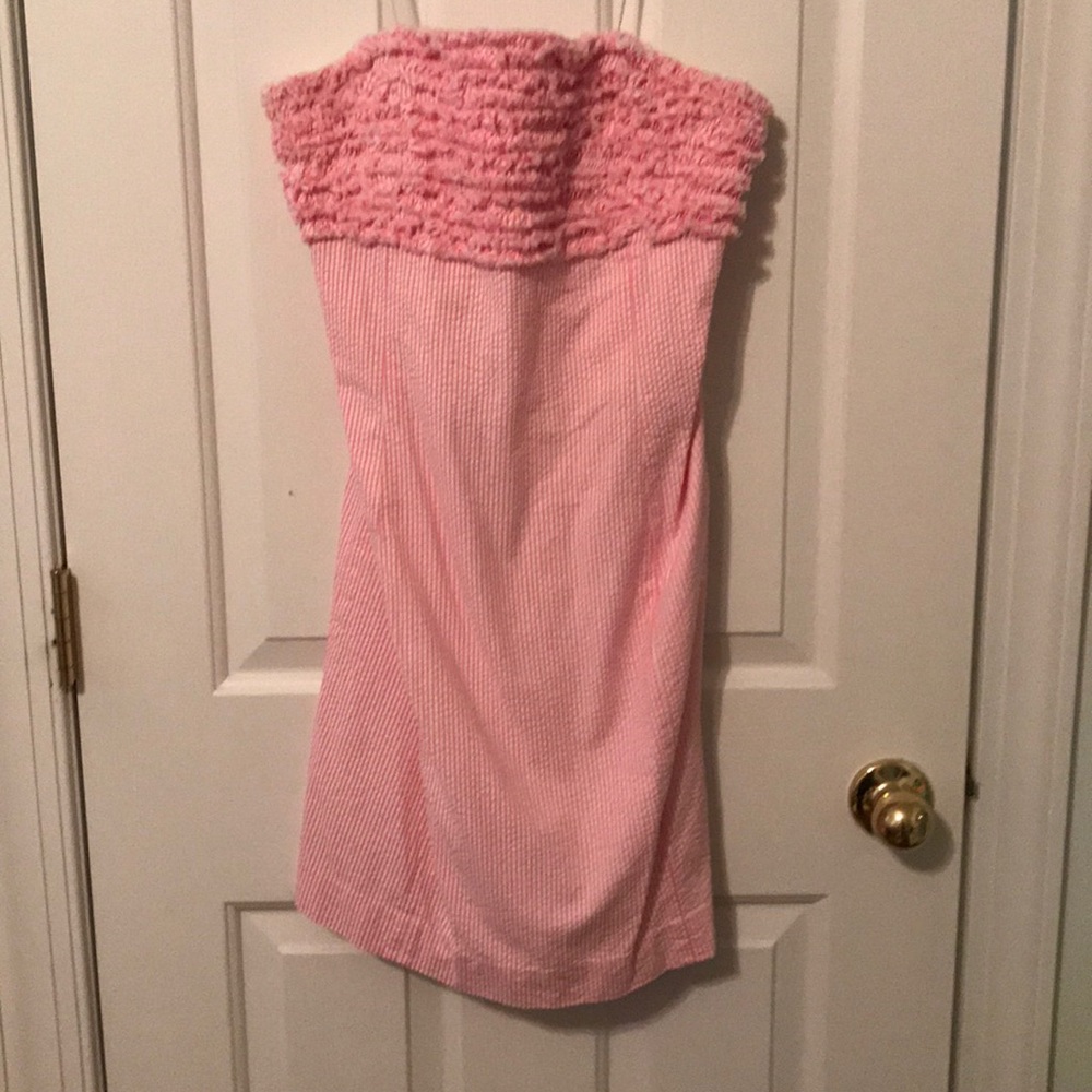 Strapless seersucker pink Lilly pulitzer dress s10